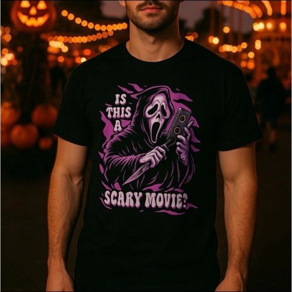 Scary Movie Ghostface‎ Graphic Tee M Black Halloween Purple Horror Spooky